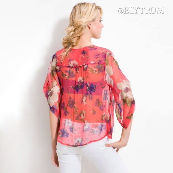 Free People Kataomi Floral Kimono Sleeve Blouse - Picture 2 of 5